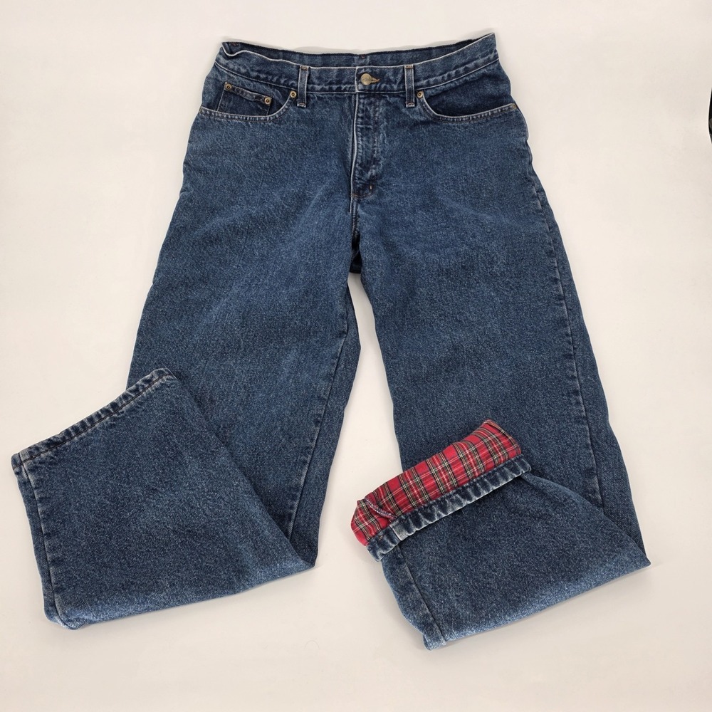 LL Bean Double L Jeans Womens 14 Flannel Lined Med Tall Denim Relaxed Fit
